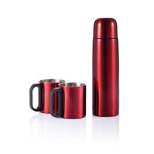 Flacon isotherme et ses 2 mugs Rouge 1