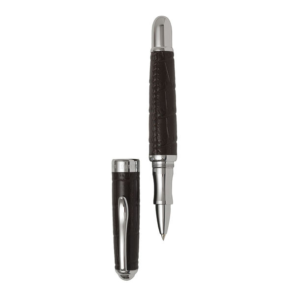 Stylo roller Ecaille cuir marron Marron