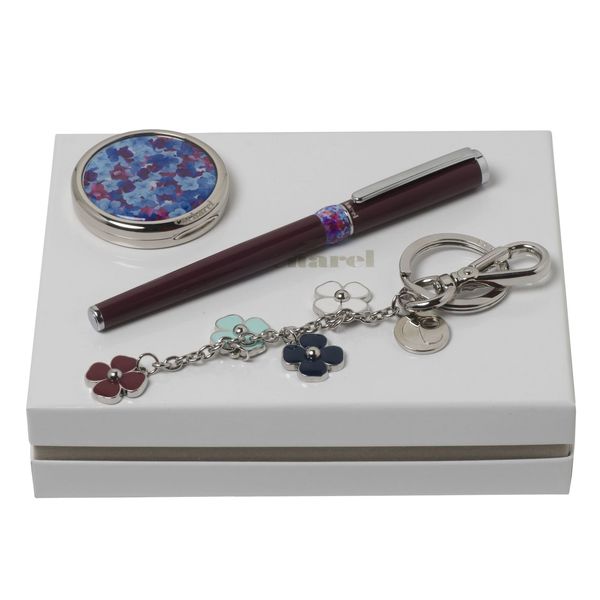 Set Cacharel : Boîte miroir + Porte-clefs + Stylo personnalisé