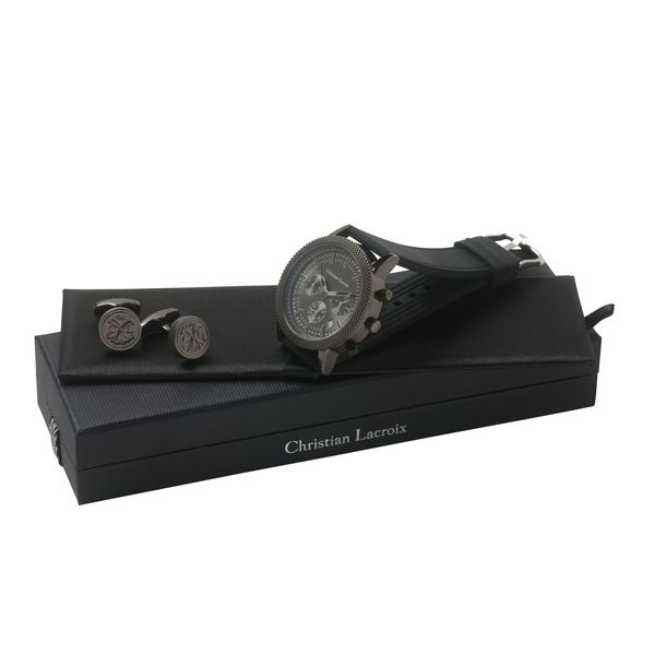 Set Christian Lacroix : Boutons de manchette + Chronographe avec logo