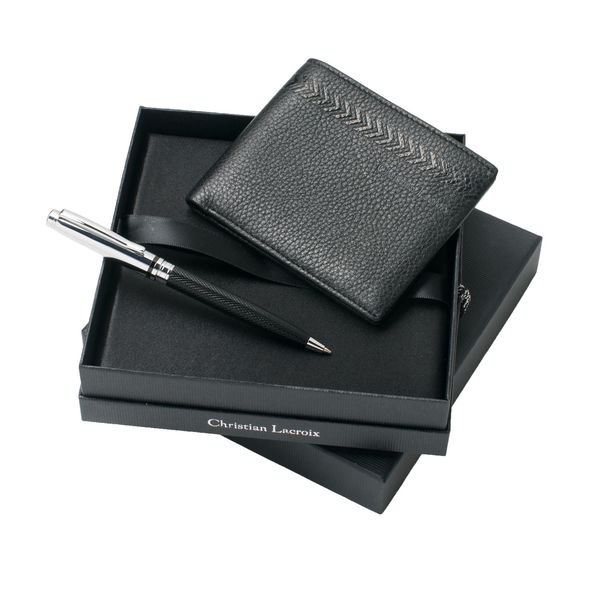 Set Christian Lacroix : Portefeuille-cartes + Stylo avec logo